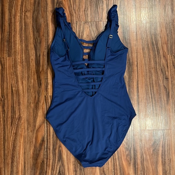 Bleu Rod Beattie Ruffle Latice Plunge One Piece - Picture 7 of 13